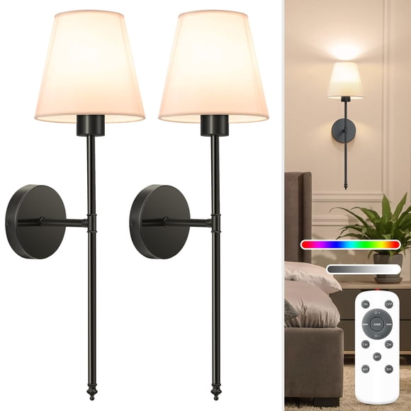 Lámpara de pared NIORSUN, funciona con pilas, juego de 2 con mando a distancia