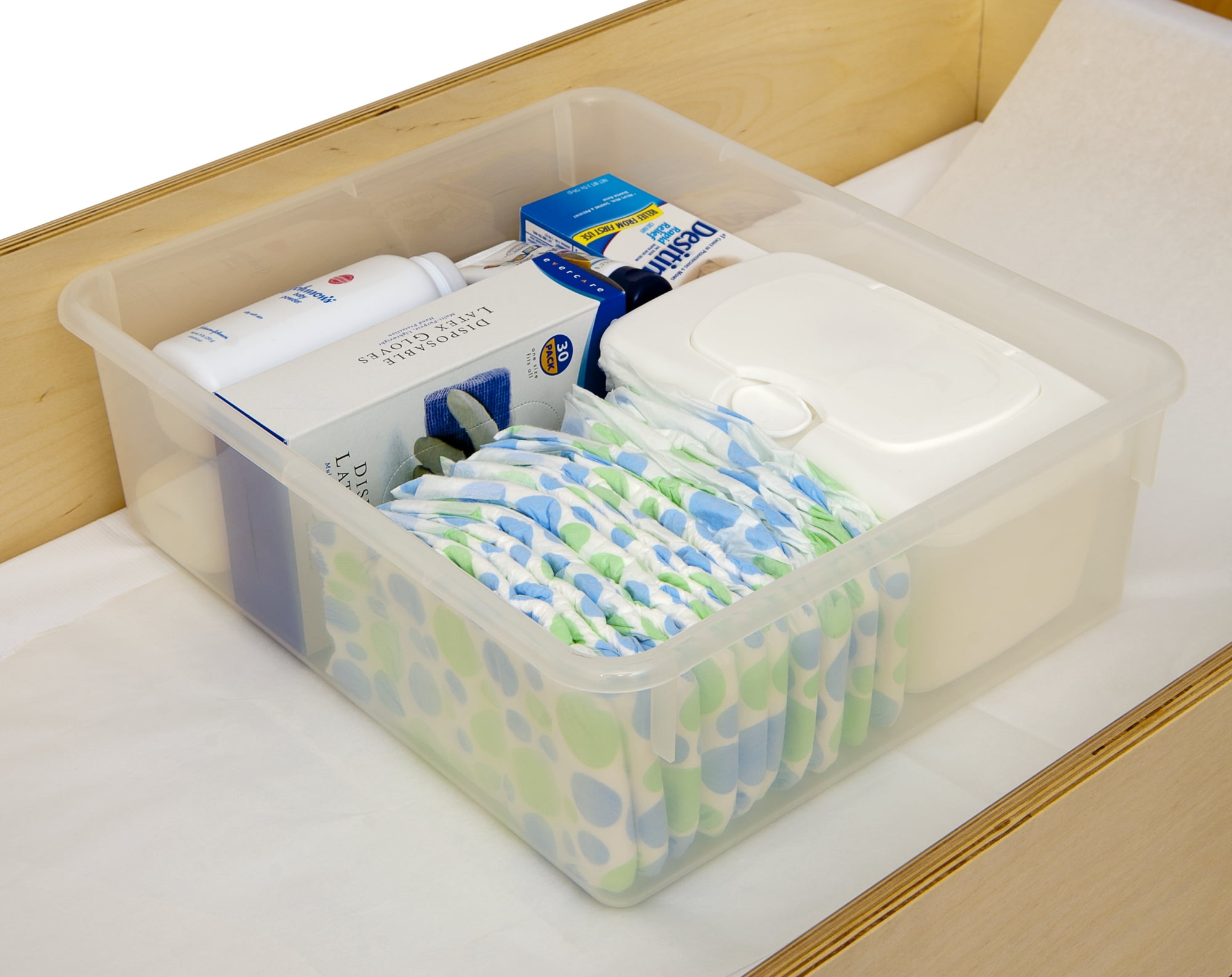 Foundations Clear Plastic Storage Containers for Changing Tables and Diaper Organizers (12-Pack)
