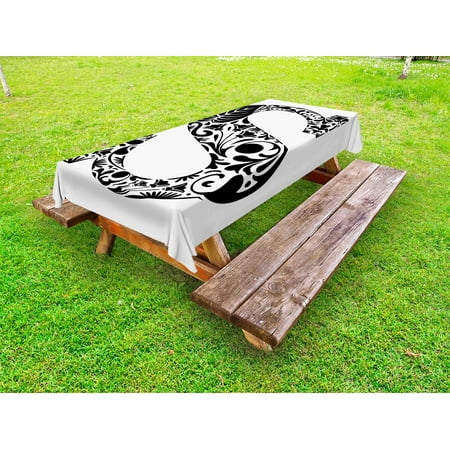

Letter S Outdoor Tablecloth Natural Floral Design Monochrome Style Uppercase S Letter with Silhouette Blooms Decorative Washable Fabric Picnic Tablecloth 58 X 104 Inches Black White by Ambesonne