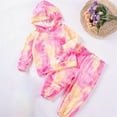 thumbnail image 2 of WRKEKC Toddler Kids Winter Outfits 2-Piece Vibrant Tie-Dye Print Hooded Long-Sleeve Top and Cuffed Elastic-Waist Jogger Pants Casual Cozy Set 0-6 Years, 2 of 7