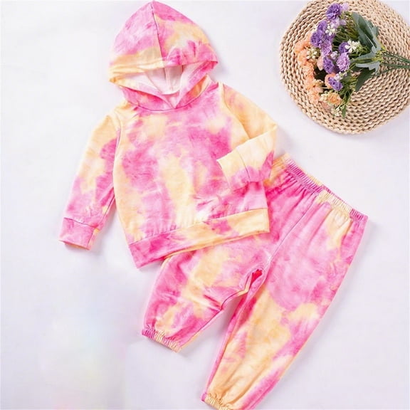 Eltusu Toddler Girls Outfit Sets 2 Pieces, Pullover Graphic Long Sleeve Hoodies and Sweatpants Set Pink Size 5 T