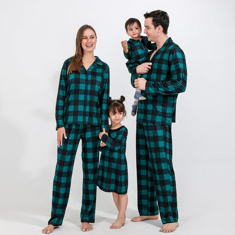 Matching Family Pajamas Sets Long Sleeve Christmas Green Buffalo Plaid Pjs  Adults Kids Holiday Sleepwear Homewear