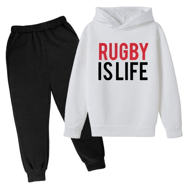 Hiiyo Ensemble à Capuche pour Grands Garçons Imprimé Rugby Sweat à Capuche Pantalon de Survêtement Tenues
