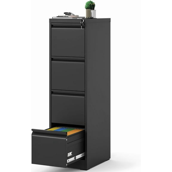 Metal Vertical File Cabinets with Lock for Home Office, Steel File Storage Cabinets for Hanging A4 Legal/Letter Size Narrow Filing Cabinet, Assembly Required