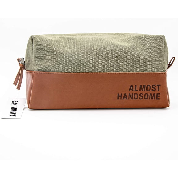 2TC Collection - “Almost Handsome” Travel Toiletry Dopp Kit -Canvas with a Waterproof Lining - Green and Brown - “Almost Handsome” Travel Toiletry Dopp Kit