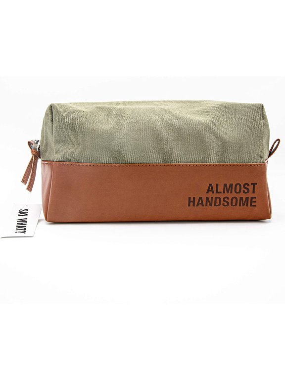 2TC Collection - Almost Handsome Travel Toiletry Dopp Kit -Canvas with a Waterproof Lining - Green and Brown - Almost Handsome Travel Toiletry Dopp Kit