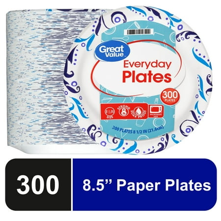 Great Value Everyday Disposable Paper Plates, 8.5", 300 Count