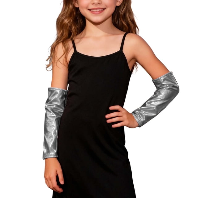 GDREDA Dancing and Glossy Performance Hand Sleeves for Stage Shows and Decorative Use Silver,S