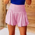 thumbnail image 3 of Women's Shiny Pleated Shorts Metallic High Waist Hot Rave Dance Shorts, 3 of 7