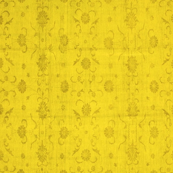 Ahgly Company Machine Washable Indoor Square Oriental Yellow Traditional Area Rugs, 5' Square