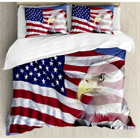 Ambesonne American Flag Bless in the Wind with Eagle Icon Double Exposure Citizen Image Duvet Cover Set