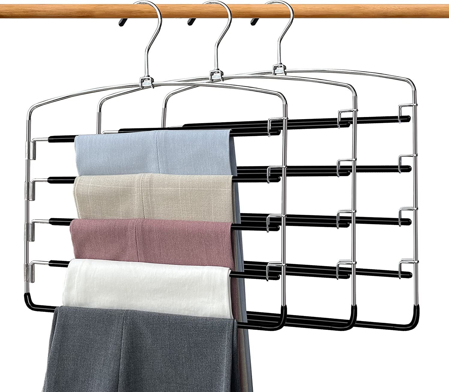 Nisorpa Sliding Pull Out Pants Hangers Rack for Closet  Steel 22 Arm Wide  Double Rows Trousers