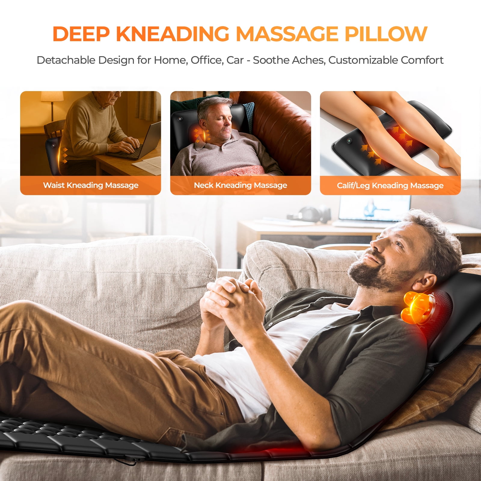 Himouta Massage Mat with Detachable Neck Massager,Vibrating Back Massager Pad with Heating for Home Office Use, Black,Gift