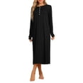 thumbnail image 1 of Noche de punto para mujer Inspire Chic, con botones, cuello redondo, de manga larga, camisa de noche larga, color negro, 1 of 6