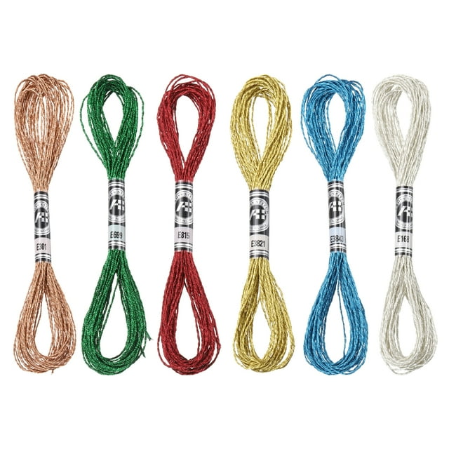 Uxcell 6 Skeins Embroidery Floss Nylon 8.75 Yards Length Metallic Embroidery Thread for Beginners 6 Colors