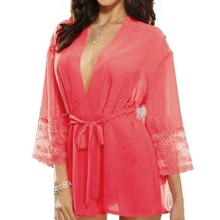 JenniWears® Women s Kimono Lace Lingerie Sleepwear Matching Cheeky Panty