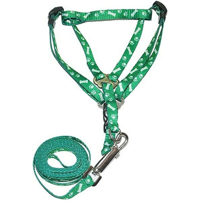 Dog Cat Harness Collar Leash Fashion Bones Paws Print Safety Traction Rope