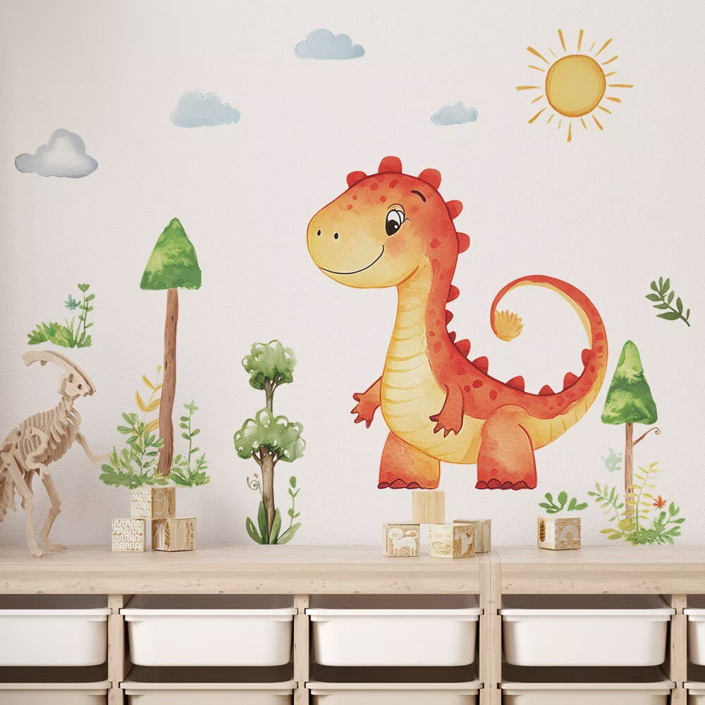 Large Boho Dinosaurs Wall Decals Dino Animal Tropical Palm Tree Wall Stickers Boys Bedroom Playroom Baby Nursery Wall Decor