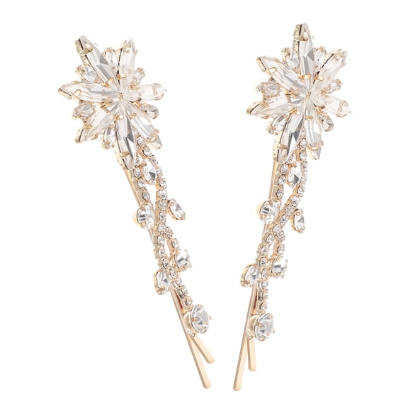 Minkissy 2Pcs Bridal Rhinestone Hair Clips Golden Flower Hair Barrettes for Wedding and Formal Occasions