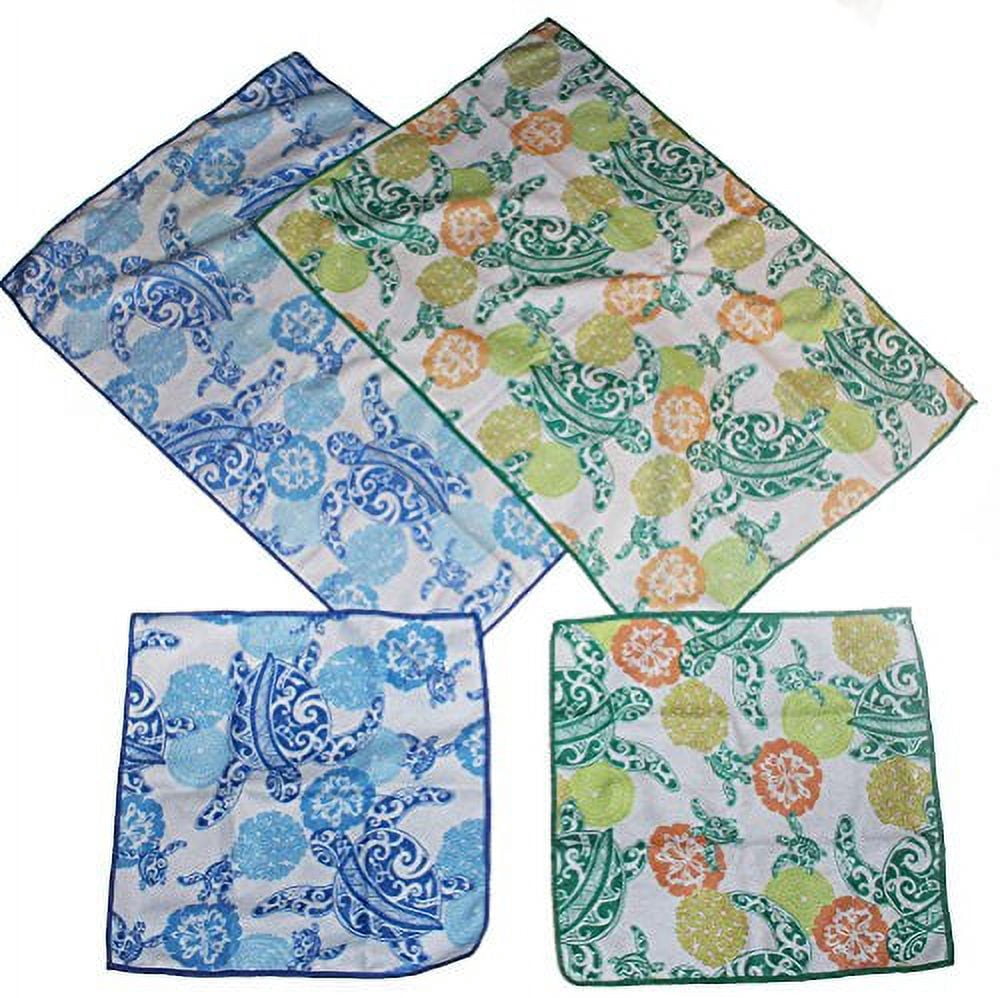 Sea Turtle 4 Piece Set Microfiber Kitchen Towels and Dish Cloths