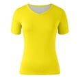 thumbnail image 4 of Daznico Women's V Neck Short Sleeve T Shirt Loose Fit Curved Hem Casual Solid Tops,XXL, 4 of 4