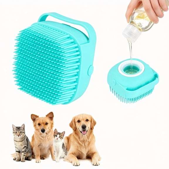 Pet Grooming Brush, Dog & Cat Bathing Brush, Silicone Pet Brush With Shampoo Dispenser,Silicone Massage Rubber Bath Brush With Shampoo Dispenser,  Pet Silicone Massage Brush, Suitable F