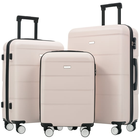 Euroco 3 Piece ABS Hardshell Luggage Sets,Lightweight Durable Suitcase with Spinner Wheels,Carry-on & Checked Travel Luggage(20"/24"/28"),Light Pink
