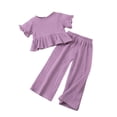 thumbnail image 6 of Gubotare Little Girls Outfits Girls formal Wear 2 Piece Outfits Button Ruffle Hem Puff Sleeve Blazer and Flare Pants Suit Set Size 6-7 (Purple,6-7 Years), 6 of 6