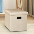 thumbnail image 5 of Square 11.8'' Linen Foldable Hollow Design Storage Ottoman Footrest Stool Seat, 5 of 16