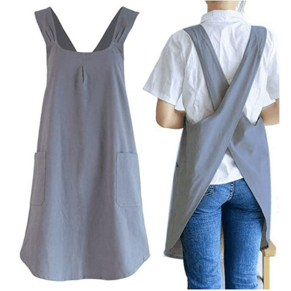 Cute Linen Cross-Back Aprons for Women with Pockets — Perfect for Cooking, Baking, Painting, Gardening, and Cleaning