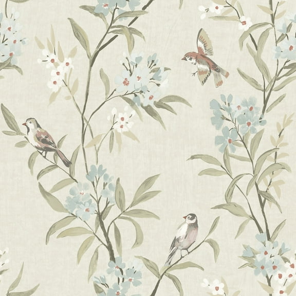 Chesapeake Tea Olive Beige Finch Frolic Wallpaper