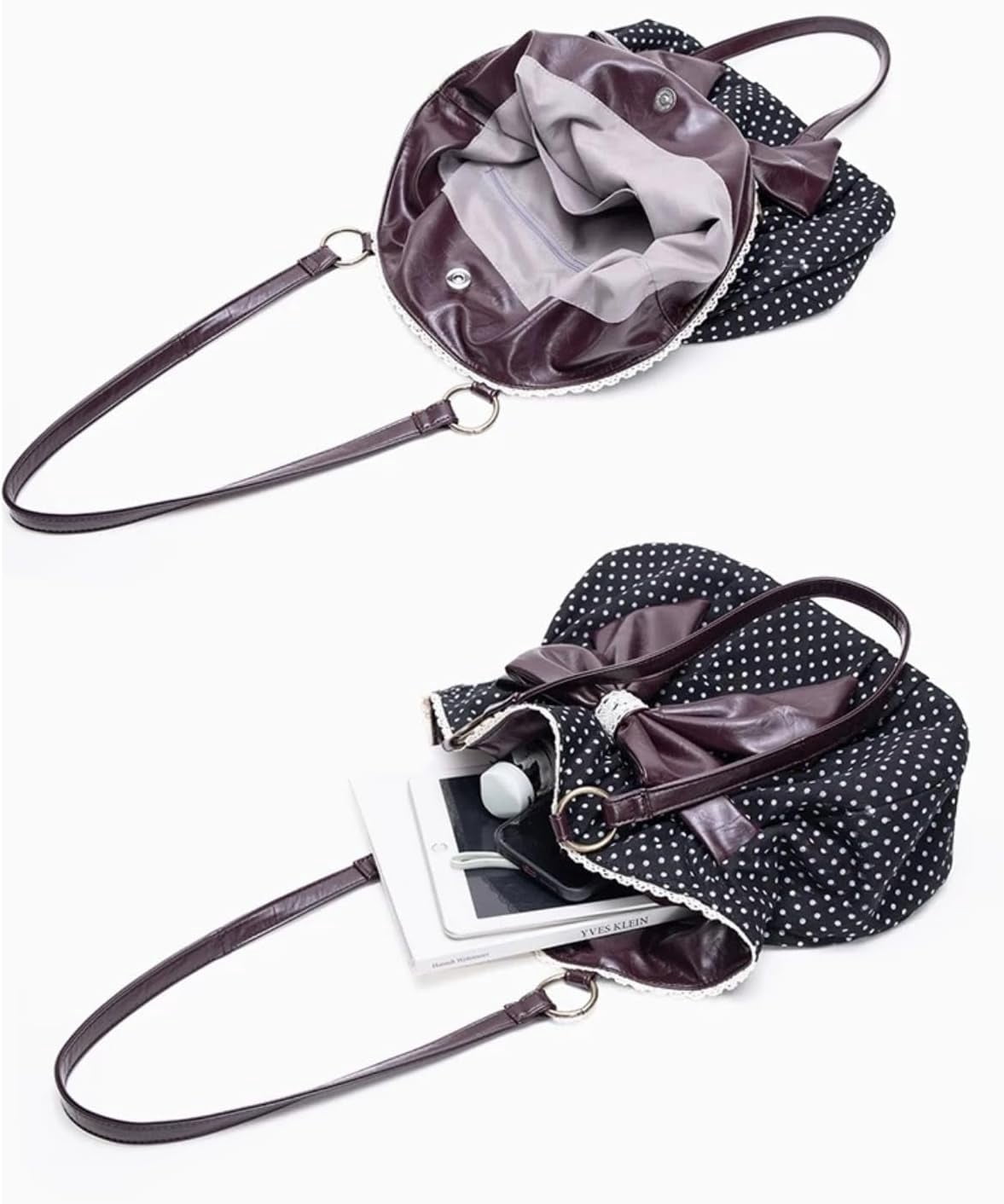 SPEKSEE Polka Dot Purse for Women Vintage Large Capacity Bow HandBag J Fashion Harajuku Gyaru Kawai Whimsical Accessories