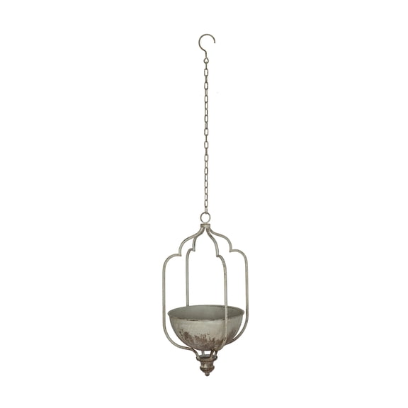 A&B Home Rustic Hanging Iron Planter with Distressed White Finish - 12x10x21.5"
