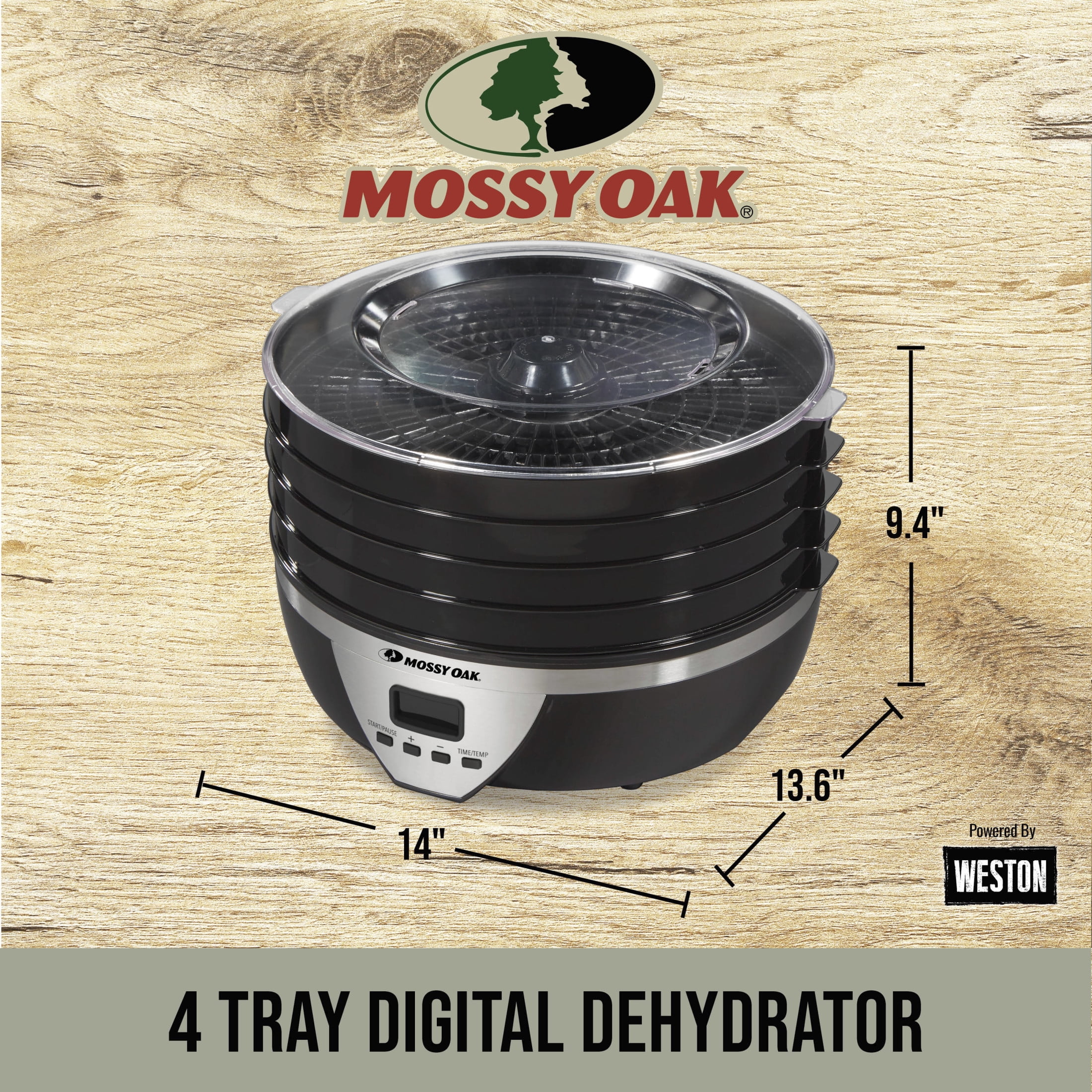 Mossy Oak 4 Tray Electric Food Dehydrator with Digital Timer, Adjustable Thermostat, 500 Watts