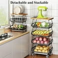 thumbnail image 4 of Fruit Basket Kitchen Pantry Organizers and Storage - Wooden Top Table, Stackable Metal Wire Basket Stand Cart for Fruit Vegetable Snacks Onion Potato Organization, Black, 4 of 7