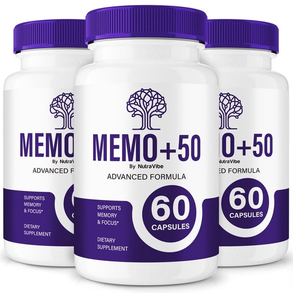(3 Pack) Memo 50 Pills – Daily Formula with a Natural Blend to Help Maintain Focus, Memory & Concentration | Clean, Gentle, Easy-to-Swallow Capsules for Everyday Sharpness (180 Capsules)