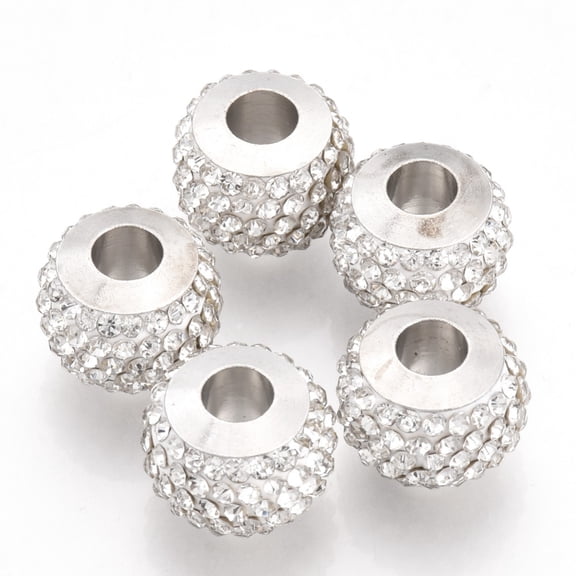 10pc Polymer Clay Rhinestones European Beads Large Hole Beads with Platinum Plated Brass Single Cores Rondelle Crystal 11x8mm Hole: 4.5mm