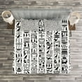thumbnail image 3 of Ambesonne Egyptian Quilted Bedspread Set 3 Pcs, Monochrome Hieroglyphs, Queen Size, Black White, 3 of 3