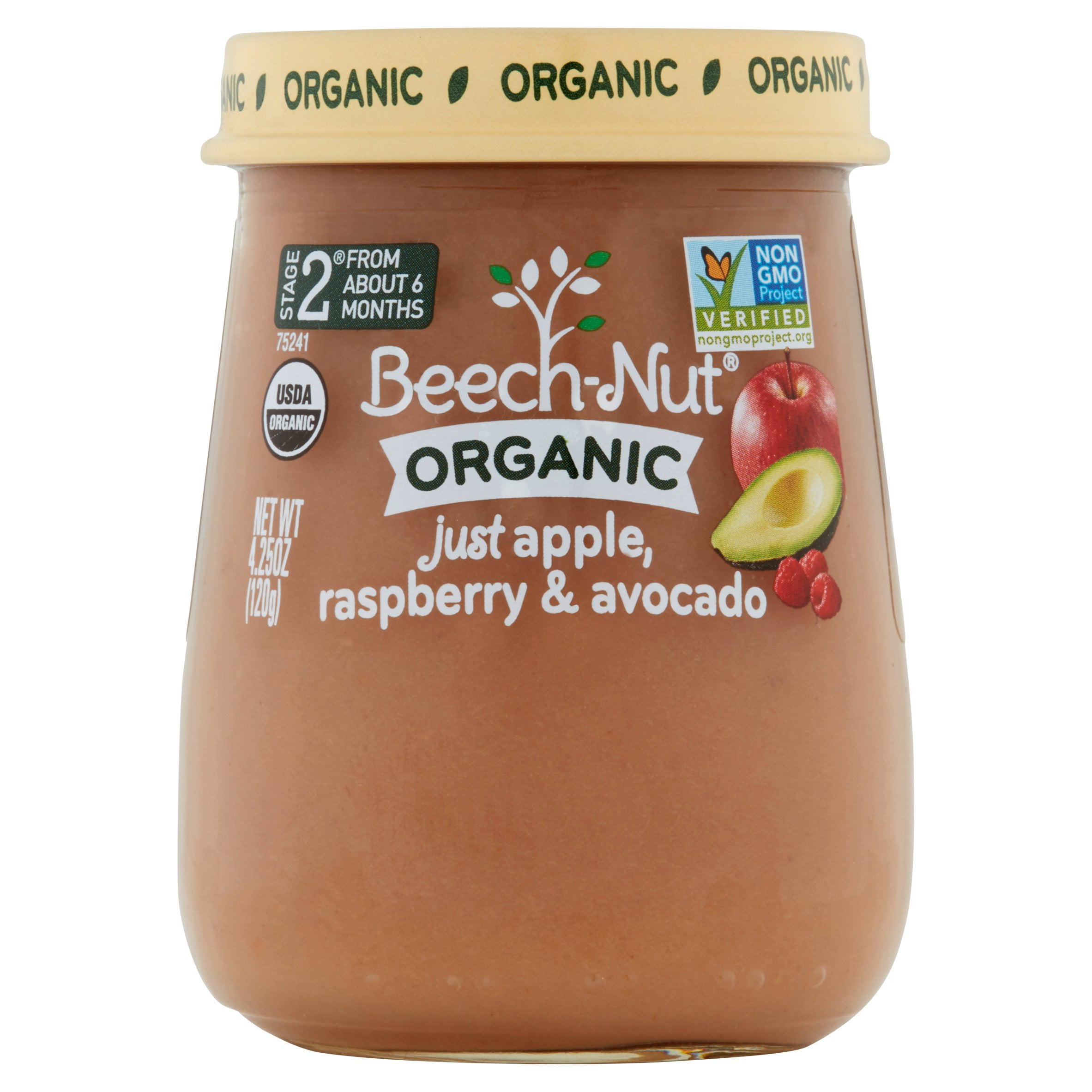 Beech-Nut Organic Stage 2 Just Apple, Raspberry & Avocado Stage 2 Baby Food, 4.25 oz,... by Beech-Nut