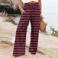 thumbnail image 2 of Annhoo Striped Pants for Women Casual Smocked High Waist Wide Leg Pants Flowy Loose Palazzo Trousers with Pockets, 2 of 5
