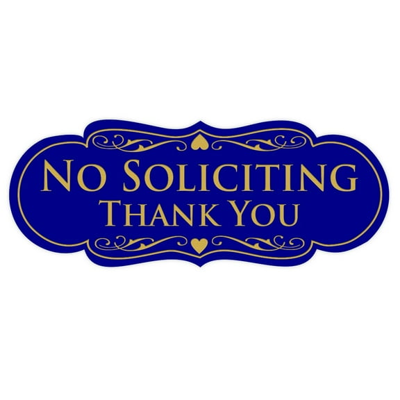 Designer NO SOLICITING Thank You Sign - Blue / Gold Large