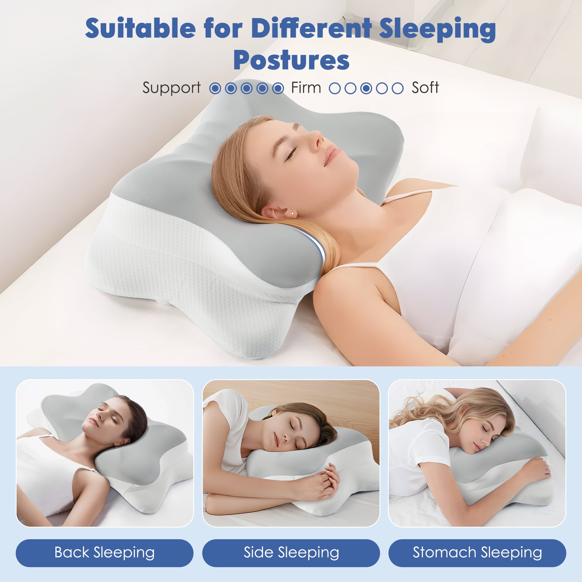 MOONORAH Cervical Neck Pillow, Ergonomic Memory Foam Bed Pillows for Neck Pain Relief with Cooling Pillowcase, Orthopedic Contour Neck Support Pillow for Side Back Stomach Sleepers, Gray