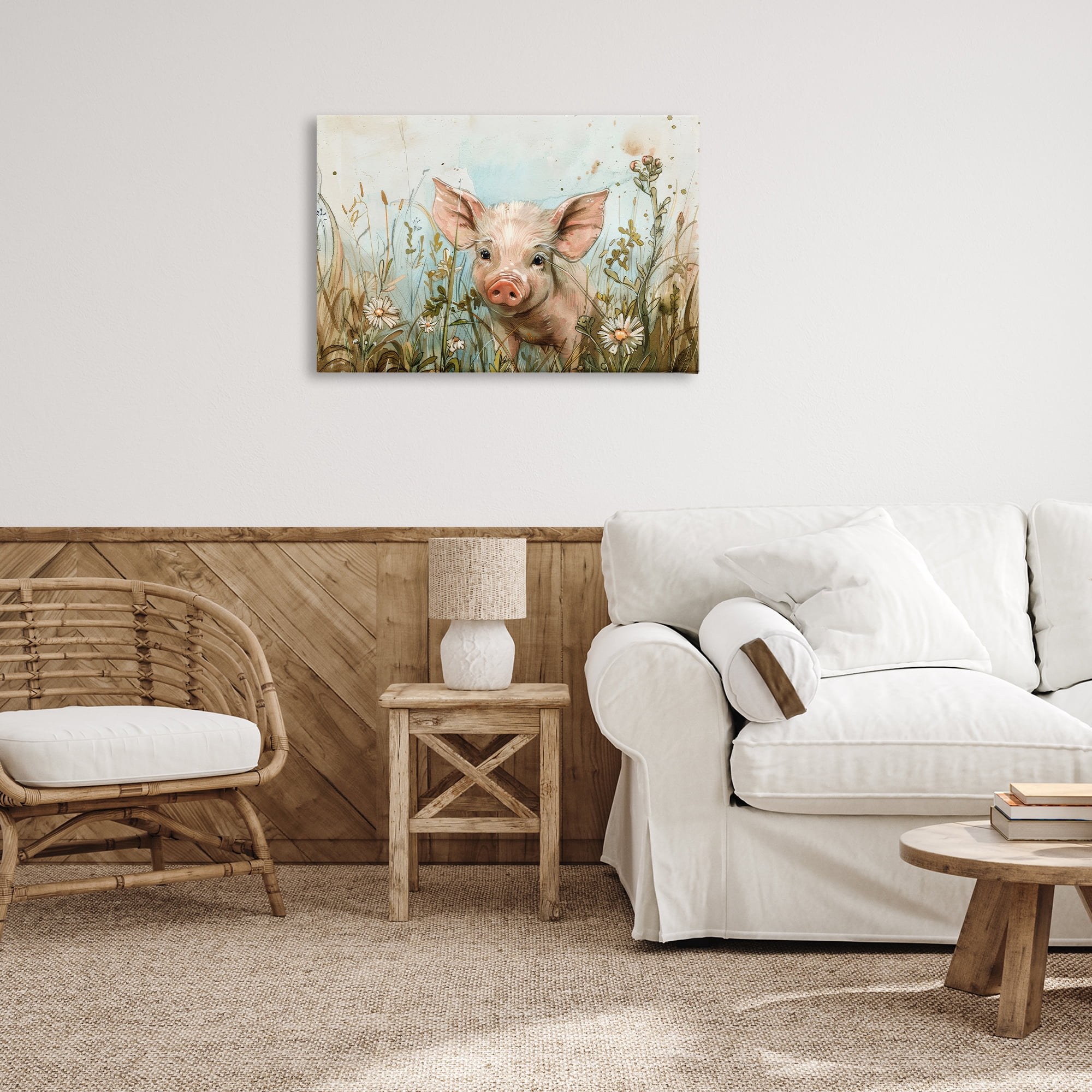 Stupell Industries Piglet Among Flowers Animals & Insects Painting Gallery Wrapped Canvas Art Print Wall Art, 30 x 20