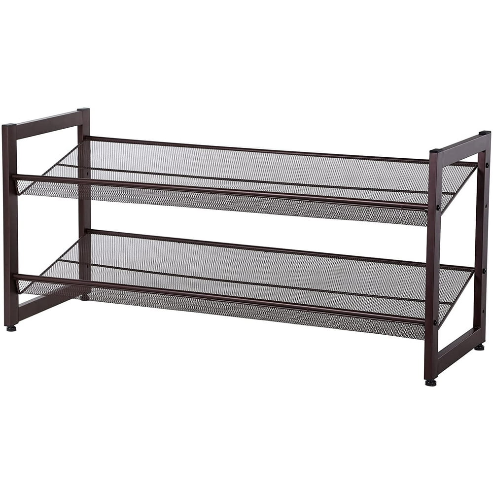 2Tier Stackable Metal Rack Flat & Slant Adjustable Shoe Organizer