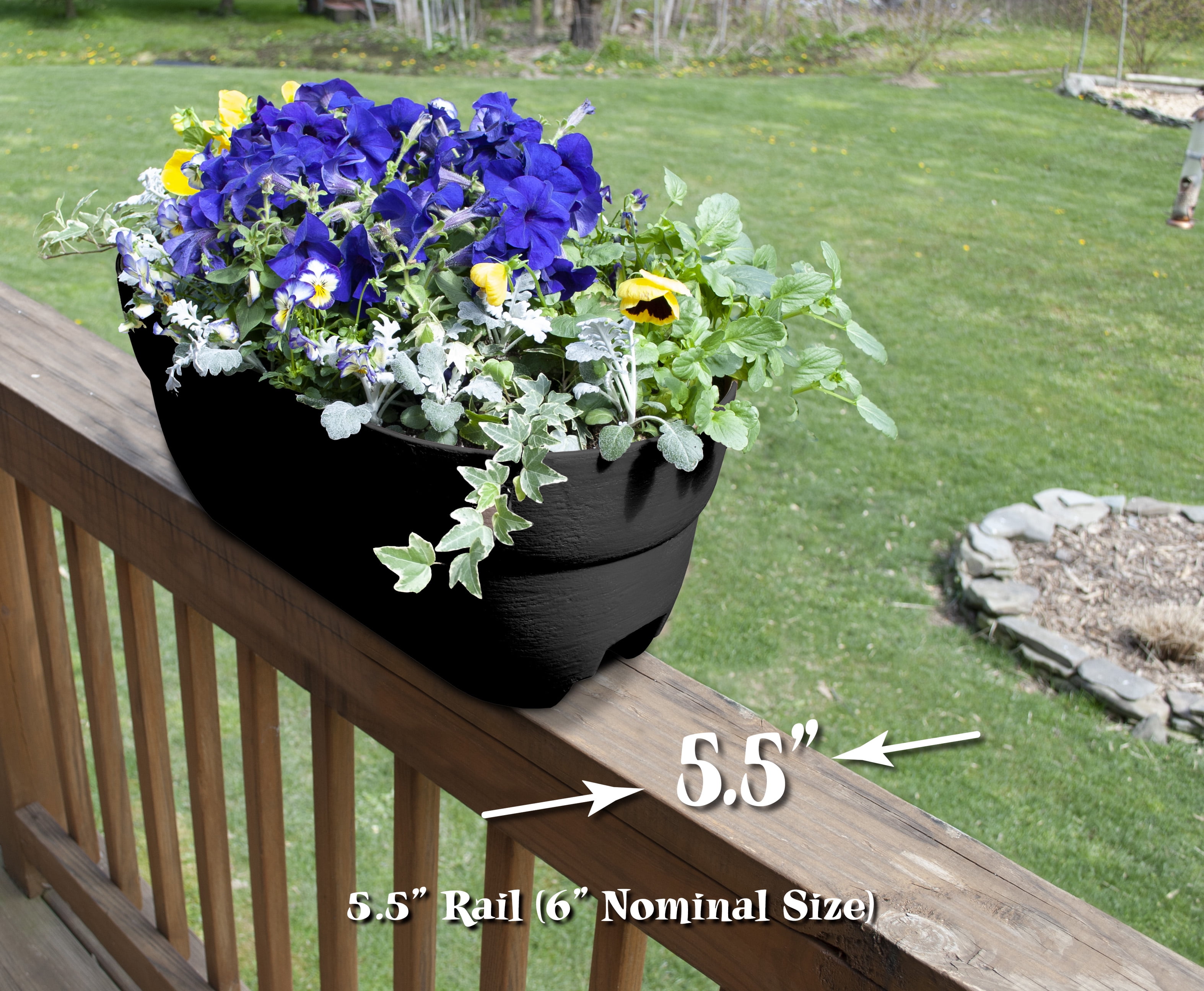 Bloomers Railing Planter with Drainage Holes – 24" Weatherproof Resin Planter – Charcoal