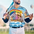 thumbnail image 6 of Balery Rainbow Animals on Noah's Ark Baseball Jersey for Men Casual Button Down Shirts Short Sleeve Active Team Sports Uniform-Small, 6 of 9