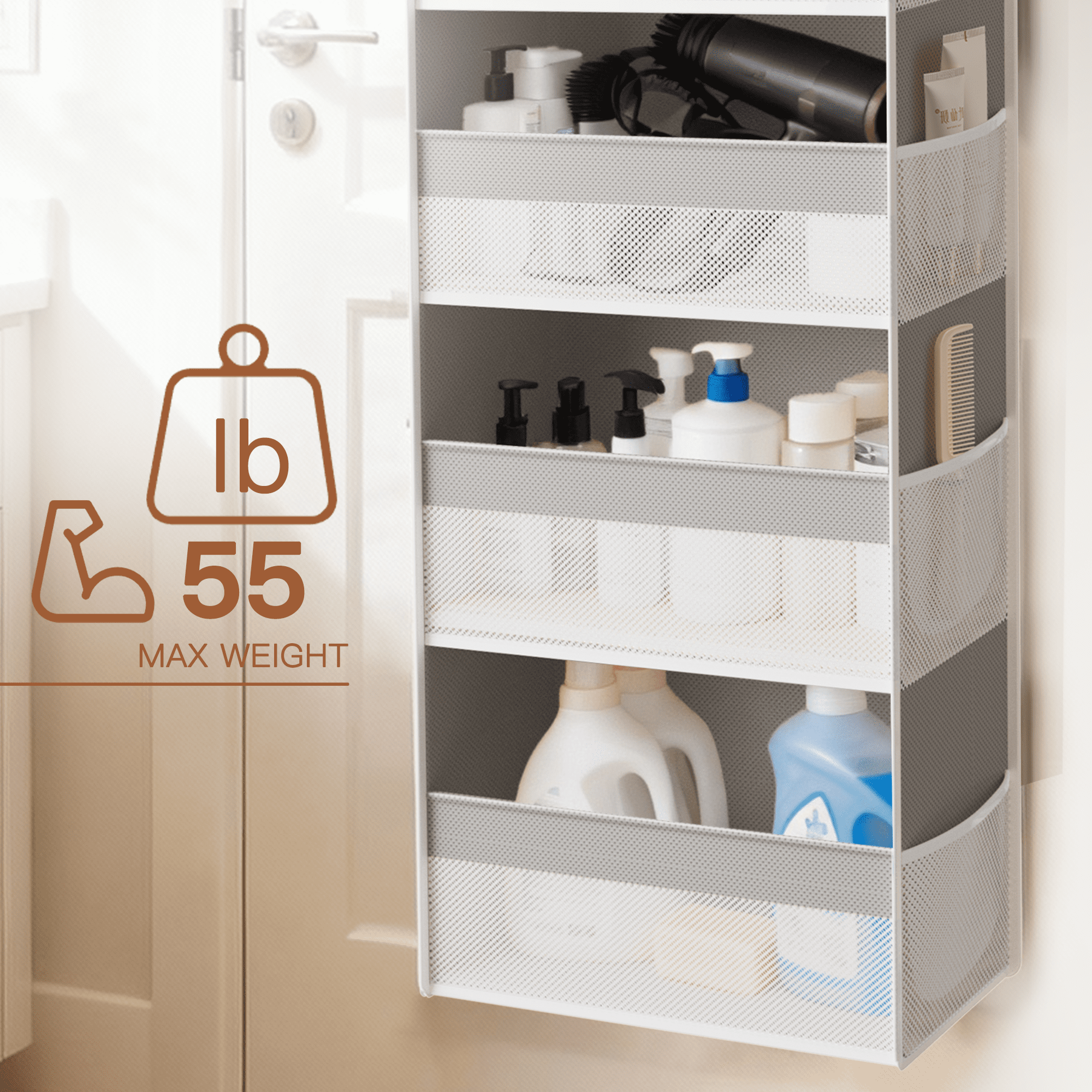 Criusia Over the Door Organizer  for baby ,  6-Shelf  Thickened non-woven fabric Closet Hanging Storage, 3 Pcs upgrade hooks, 55lbs Capacity, Gray