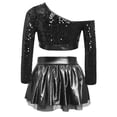 thumbnail image 3 of iiniim Girls Sparkly Latin Hip Hop Jazz Dance Outfit Long Sleeve Sequin Crop Top with Metallic Tutu Skirt Black 12, 3 of 7