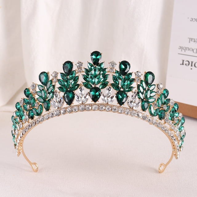 Nvzi Tiara de boda para novia, diadema de princesa, corona nupcial, joyería para el cabello con diamantes de imitación de cristal, decoración para cumpleaños, fiesta de disfraces (verde)