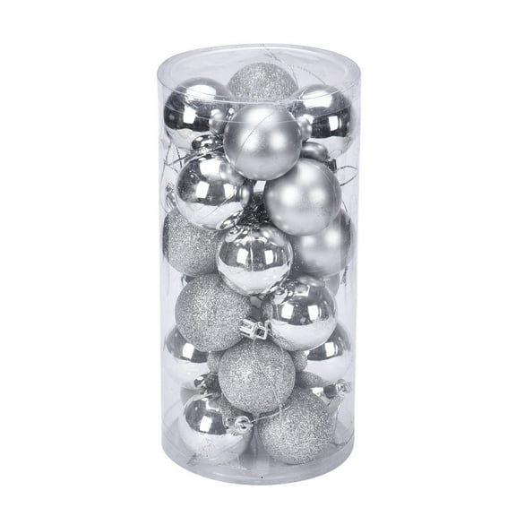 2025 CISIL & 24-Count Christmas Tree Ornaments Shatterproof Multi-Textured Silver Balls 8cm 3.15In